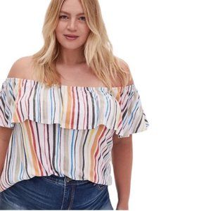 Torrid Rainbow Stripe Textured Off Shoulder Top Size 2X